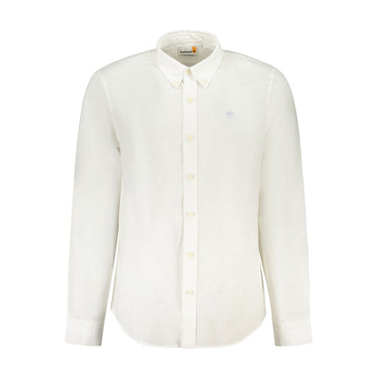Timberland White Cotton Shirt - Slim fit long-sleeved shirt with button down collar, featuring 1 button cuffs and embroidered logo.
