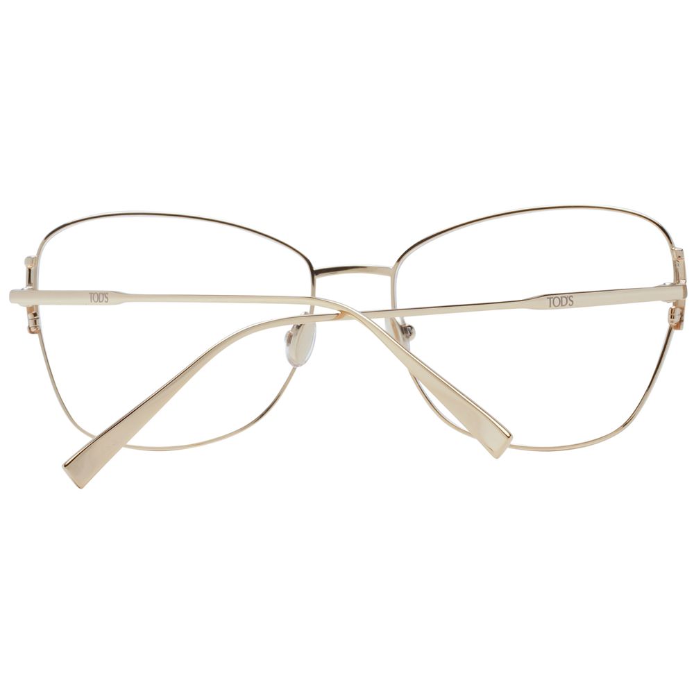 Alt Tag: Tod's Gold Women Glasses Frame with full-rim metal butterfly style, gold color, includes branded case.