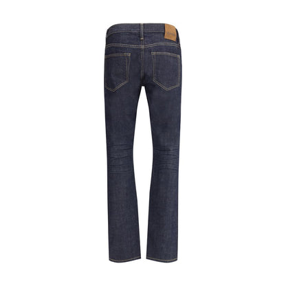 Back view of Tom Ford Blue Cotton Straight-Leg Jeans with classic 5-pocket design, showcasing quality craftsmanship and timeless style.
