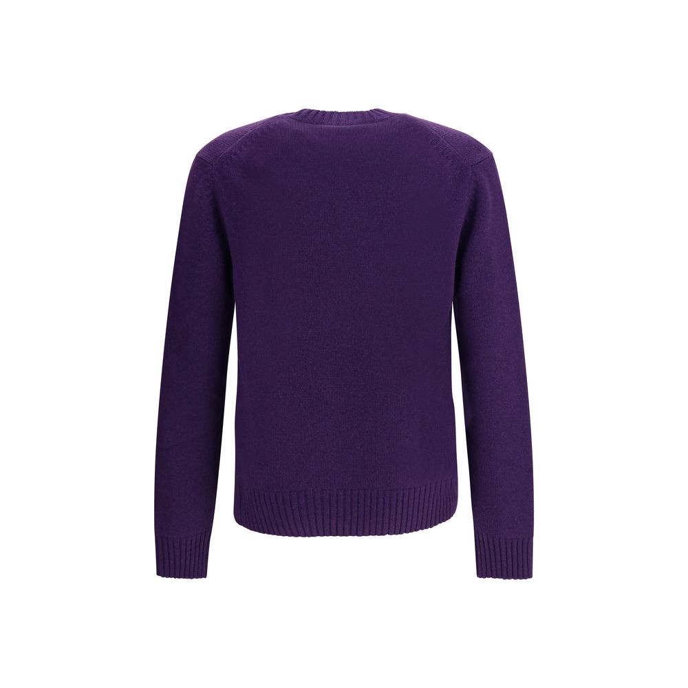 Back view of Tom Ford Purple Cashmere Cashmere Sweater with ribbed hem and cuffs, showcasing fine yarn softness and understated elegance.