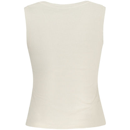 Tommy Hilfiger Beige Cotton Tank Top with wide neckline and logo embroidery, crafted from 95% regenerative cotton, back view