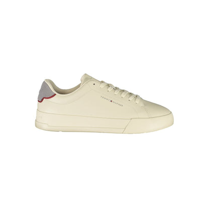 Tommy Hilfiger Beige Leather Men Sneaker with iconic logo and removable insole for style and comfort.