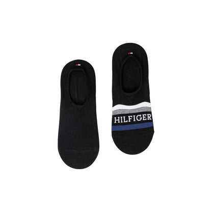 Tommy Hilfiger Black Cotton Socks, men's footie style, black with Hilfiger branding, soft and breathable material for comfort.
