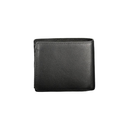 Tommy Hilfiger Black Leather Men Wallet with contrasting details and logo, featuring dual compartments and card slots for modern style and function.