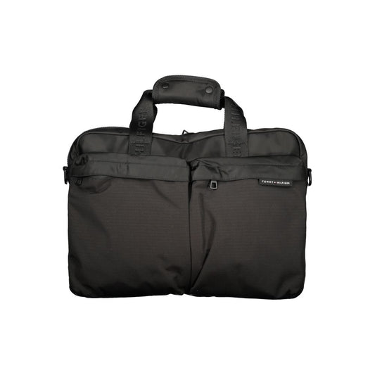 Tommy Hilfiger Black Polyester Accessory with adjustable strap, external pockets, and laptop compartment.