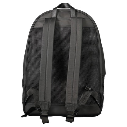 Back view of Tommy Hilfiger Black Polyester Backpack showing adjustable shoulder straps.