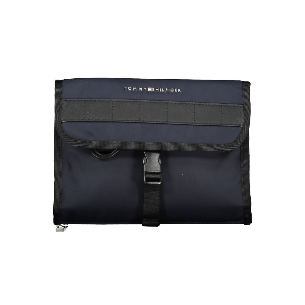 Tommy Hilfiger Blue Polyester Accessory beauty case with 3 pockets, separable pocket, hanging hook, contrasting details, and logo.