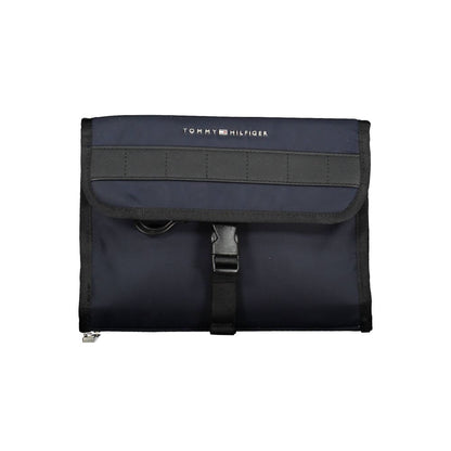 Tommy Hilfiger Blue Polyester Accessory beauty case with 3 pockets, separable pocket, hanging hook, contrasting details, and logo.