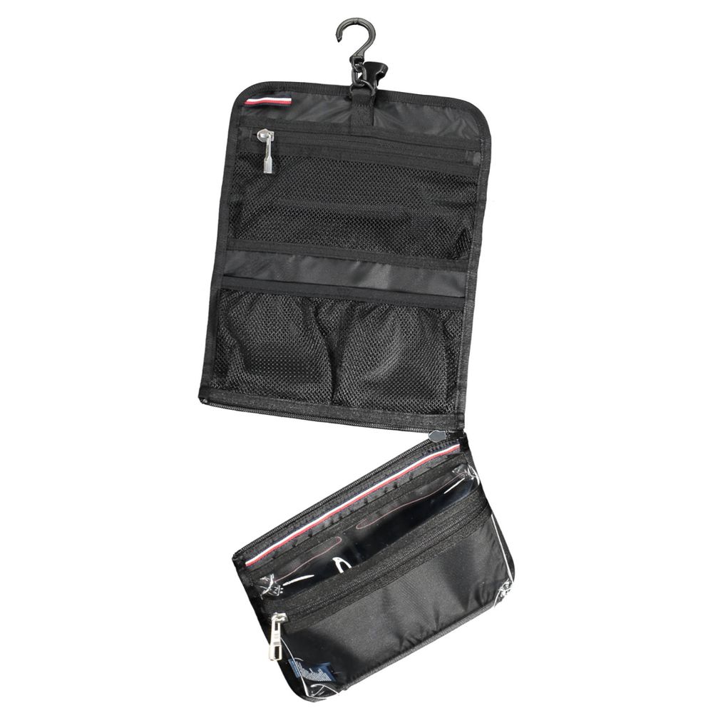 Tommy Hilfiger Blue Polyester Accessory with multiple pockets, separable section, hanging hook, and contrasting details.