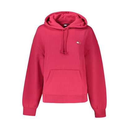 Tommy Hilfiger Pink Cotton Women Sweater, hooded pullover with iconic embroidery, long sleeves, 95% regenerative cotton blend.