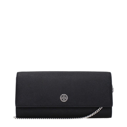 Tory Burch Black Leather Clutch Bag with logo and removable shoulder chain, MPN 157098001, code F83369.