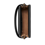 Tory Burch Lee Radziwill large leather handbag in black pebble leather with gold-tone hardware and single shoulder strap, top view.