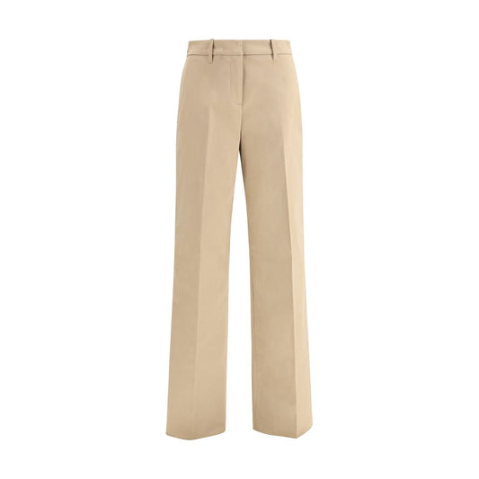 True Royal Beige Cotton Casual Pants featuring elegant wide-leg design and front zip-and-hook closure with belt loops, AW25, 96% cotton.