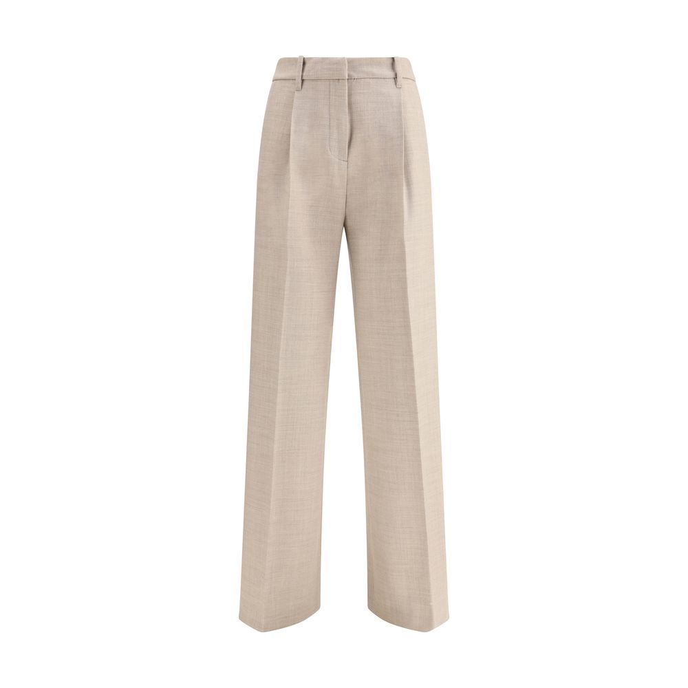 True Royal Beige Wool Casual Pants with wide-leg, high waist design, and front zipper, perfect for elegant and versatile AW25 fashion.