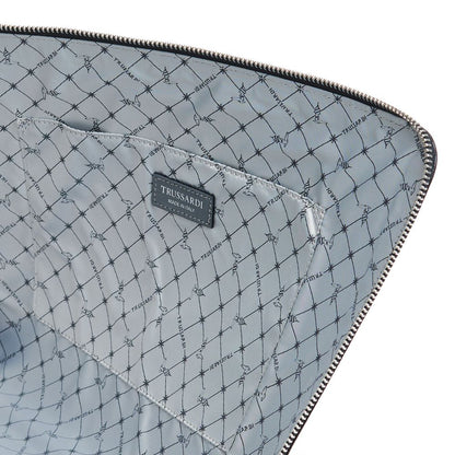 Interior view of Trussardi Black Leather Men Clutch showing zip closure and organized compartments.