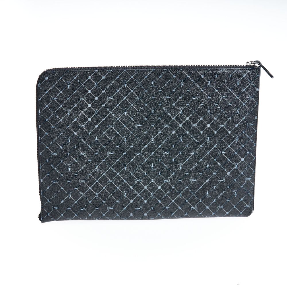 Trussardi Black Leather Men Clutch with diamond pattern and zip closure