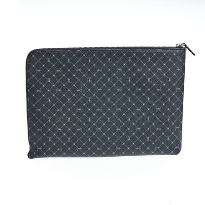 Trussardi Black Leather Men Clutch with diamond pattern and zip closure