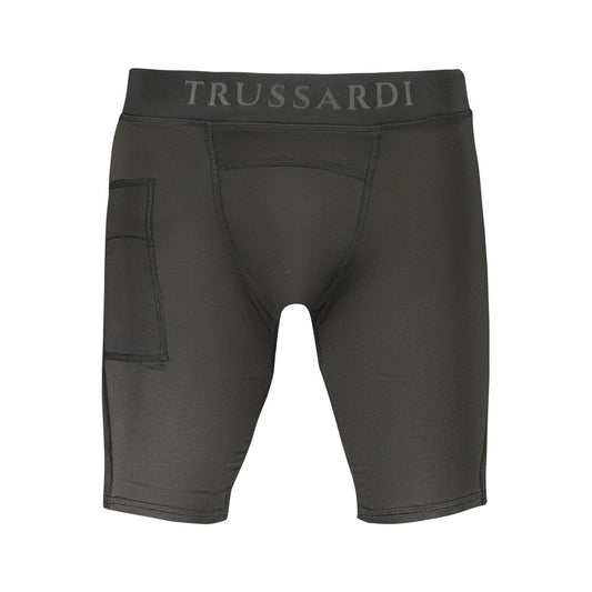 Trussardi Black Polyester Men's Track Pant with logo and pocket detail for summer beachwear fashion.