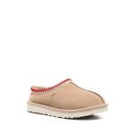 UGG Australia Sandals Beige with tobacco brown suede, embroidered edges, vulcanised-rubber sole, and fleece lining.