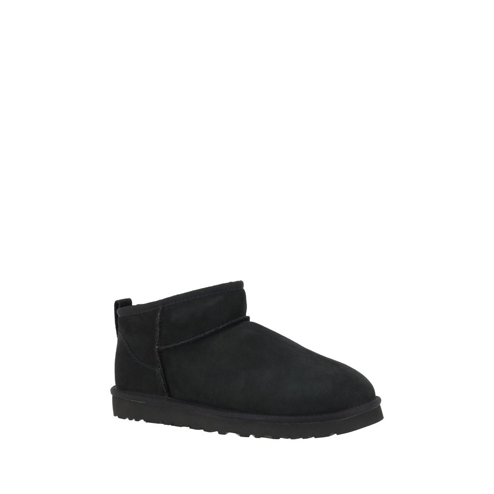 UGG Black Goatskin Ankle Boots with shearling lining and knurled sole.