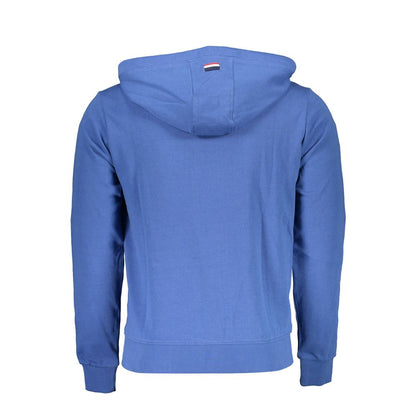 U.S. POLO ASSN. Blue Cotton Men Sweater, back view of long-sleeve hooded design showcasing casual elegance.