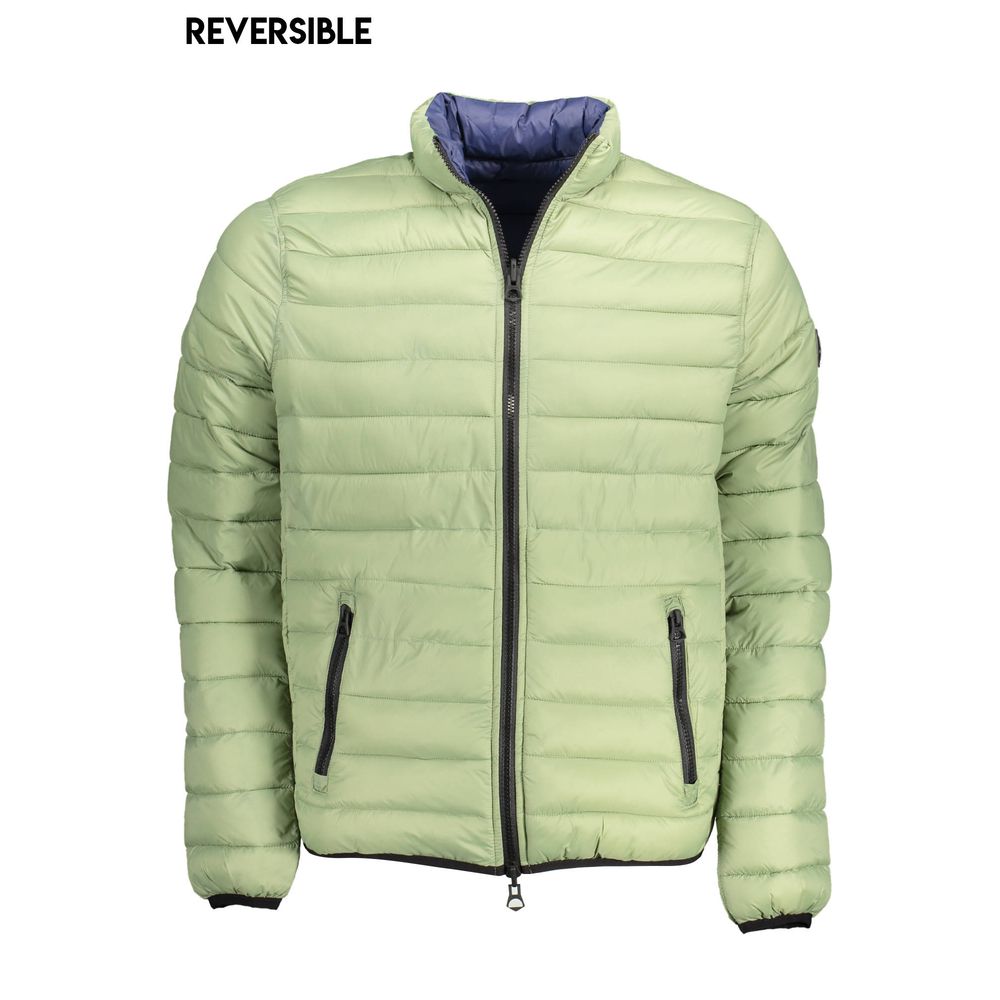 U.S. POLO ASSN. Green Nylon Men Jacket reversible design with bold green exterior and sleek internal detailing, long sleeves, multiple pockets.