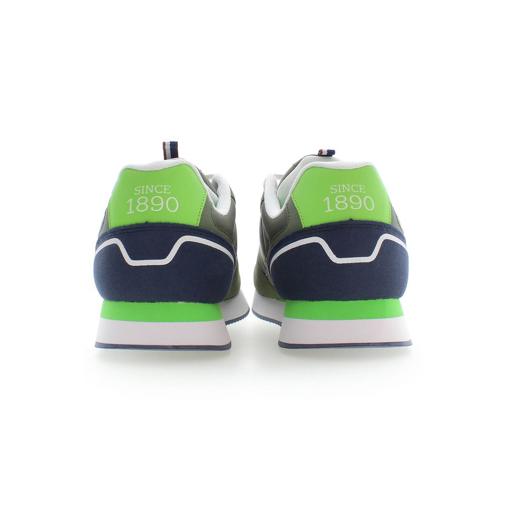 Back view of U.S. POLO ASSN. Green Polyester Men Sneaker with bold design and iconic logo details, showcasing brand's sporty elegance.