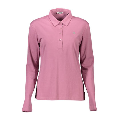 U.S. POLO ASSN. Pink Cotton Women Polo Shirt with long sleeves and embroidery, showcasing chic style and comfort in a soft fabric blend.