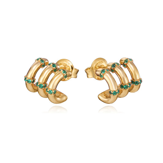 Gold and emerald style earrings with unique design, showcasing elegant fashion accessories.