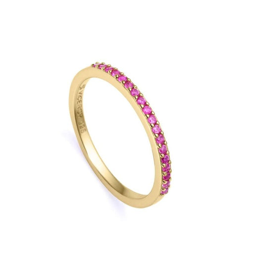 Elegant gold ring with pink gemstones, designed for ladies, from VICEROY JEWELS Mod. 9118A014-37, featuring quartz movement and water resistance.