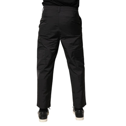 Valentino Black Mid Waist Men Tapered Dress Trouser Pants