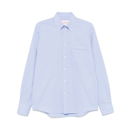 Valentino Formal Shirt with button-down collar, buttoned cuffs, chest pocket, VLogo Signature on light blue cotton fabric.