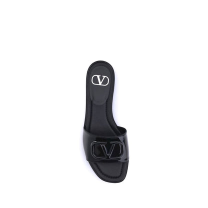 Valentino Garavani Black Calf Leather Bos Taurus Flat Sandals