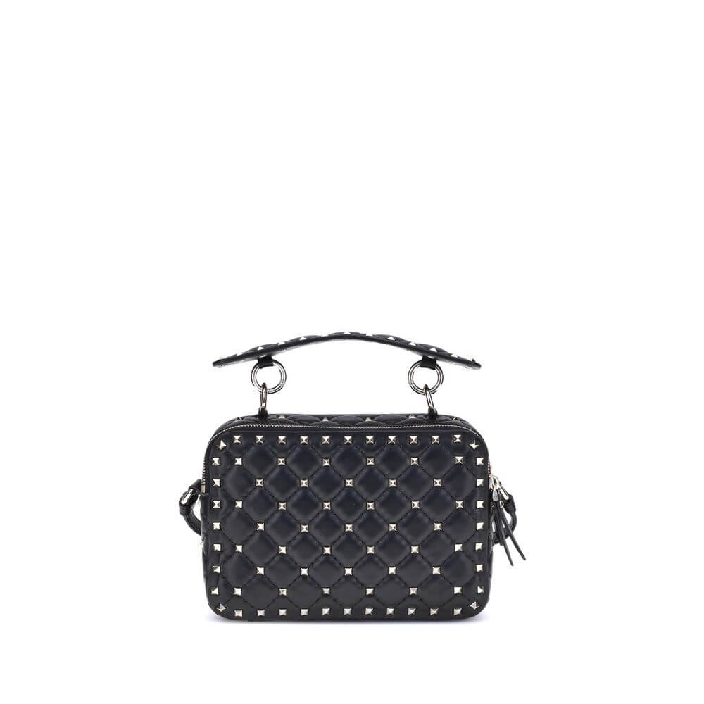 Valentino Garavani Black Lamb Ovis Aries Aries Shoulder Bag with diamond-quilted design and gold-tone Rockstuds