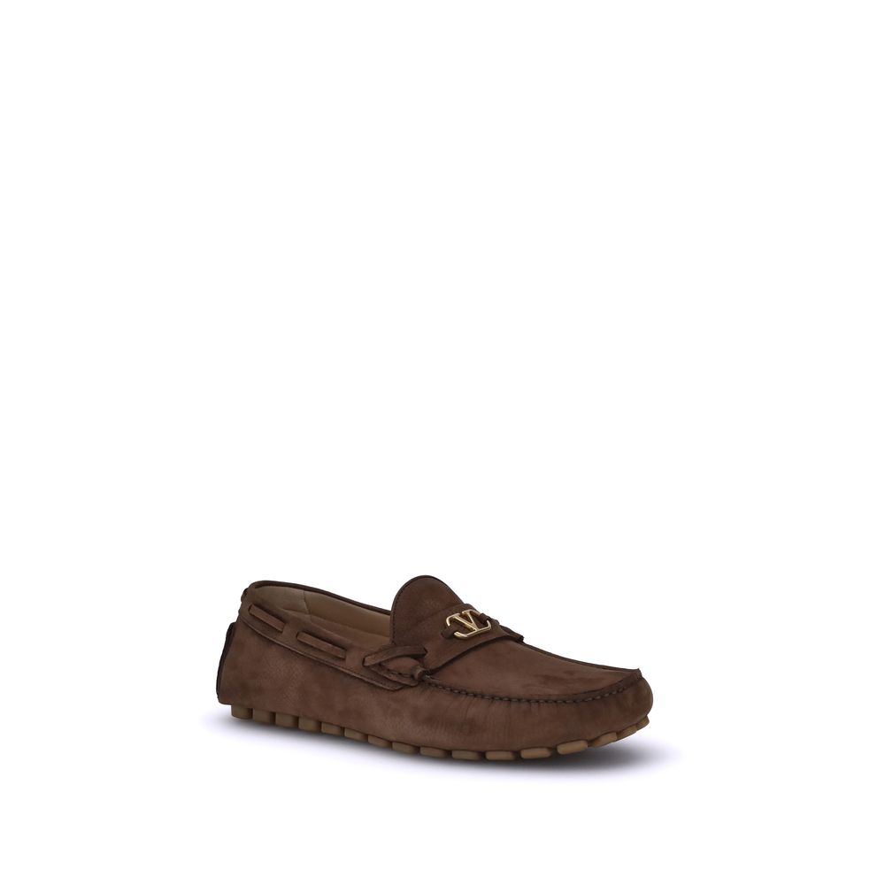 Valentino Garavani Brown Rubber Slip-On Loafers with VLogo and notched sole