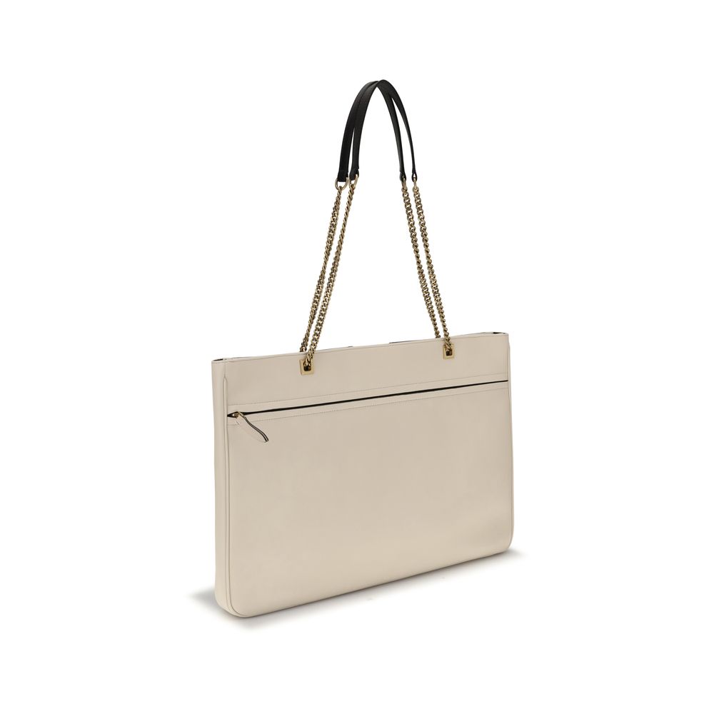 Valentino Garavani Cream Lamb Ovis Aries Aries Shoulder Bag with gold chain and zipper detail