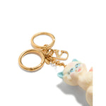 Valentino Garavani Le Chat De La Maison Nylon Bag Charm with Keychain featuring light beige cat charm and V logo keyring detail.