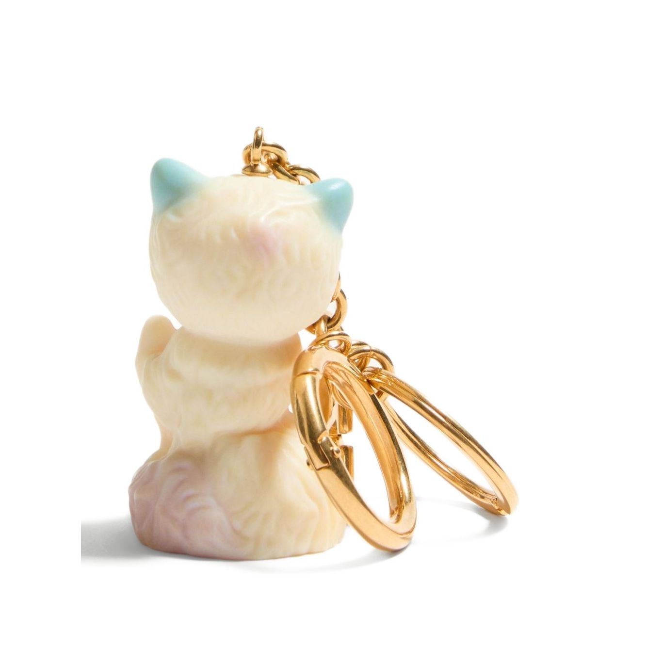 Valentino Garavani Le Chat De La Maison Nylon Bag Charm with Keychain in light beige with V logo and cat design.
