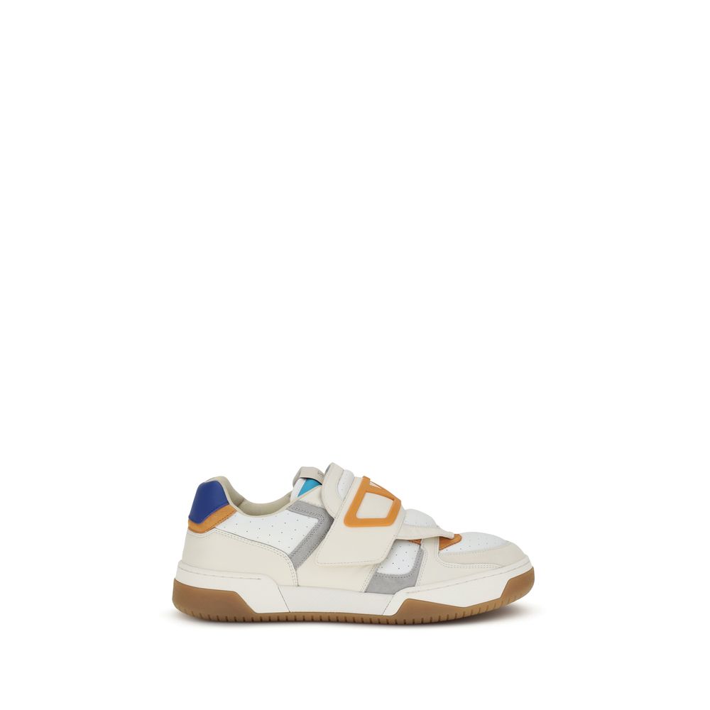 Valentino Garavani Multicolor Calf Leather Bos Taurus Athletic Sneakers showcasing sporty design with green accents and rubber outsole.
