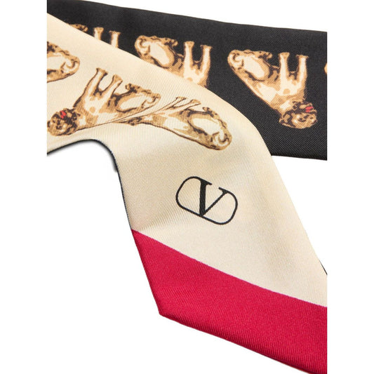 Valentino Garavani Scarf Bandeaux Petit Charles In Silk with black VLogo Signature and contrasting trim