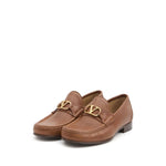 Valentino Garavani VLogo Signature loafers in foliage brown with flat leather sole and branded insole, featuring a distinctive penny slot design.