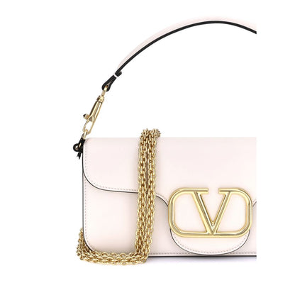 Valentino Garavani White Calf Leather Bos Taurus Shoulder Bag
