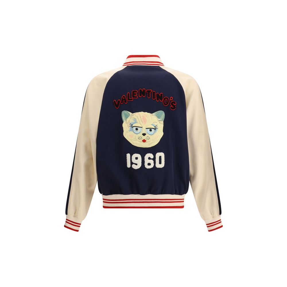 Back view of Valentino Multicolor Fleece Wool Bomber with tiger design and '1960' embroidery, part of Le Chat De La Maison capsule.