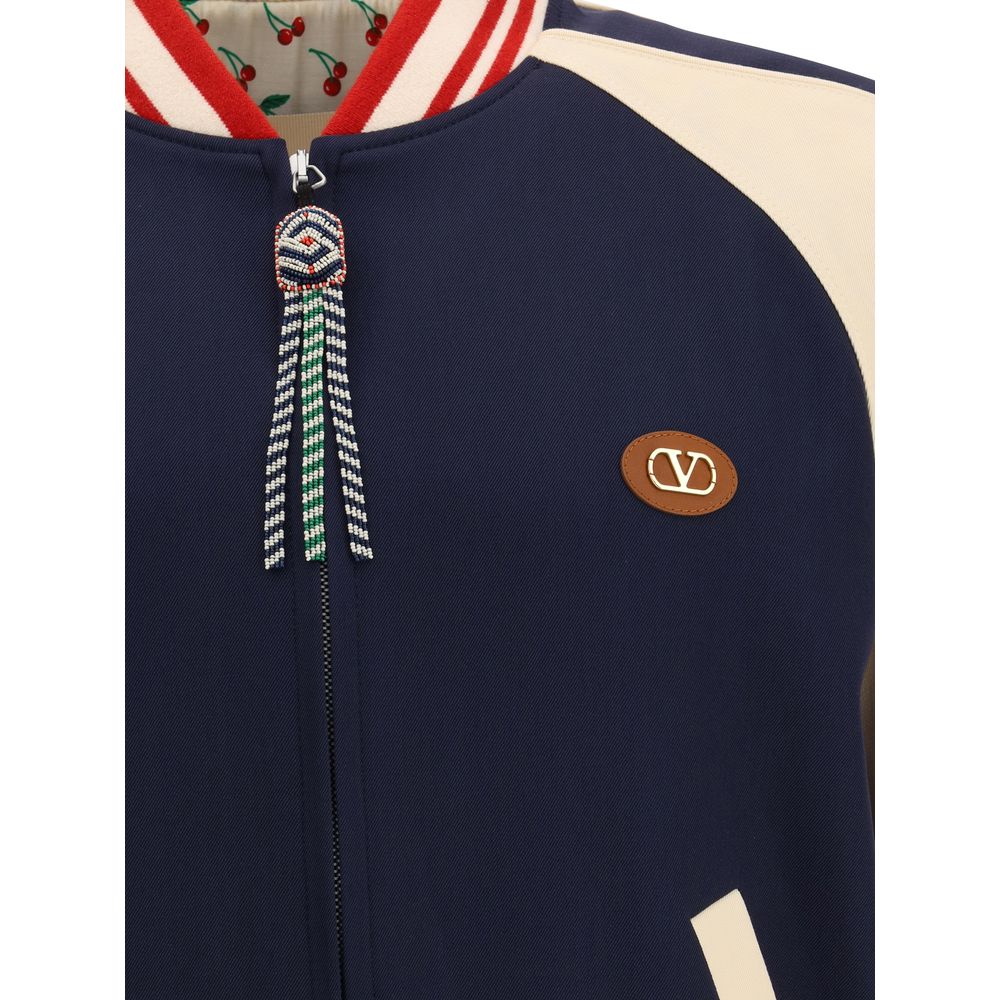 Valentino Multicolor Fleece Wool Bomber with ribbed collar and golden VLogo plaque detail