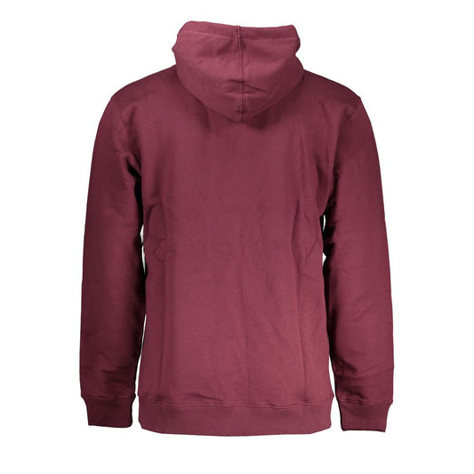 Back view of Vans Red Cotton Men Sweater with Hood, showcasing a bold street style design in vibrant red cotton with a central pocket.