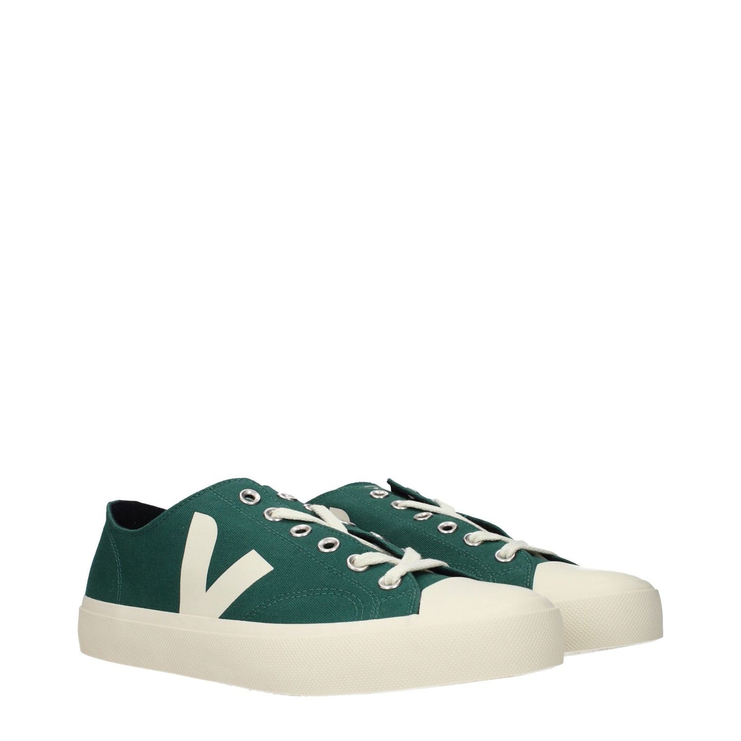 Veja Green Fabric Low Top Sneakers with front and side logo details shown at an angle. Product MPN: PL01028U36B, Code: F84735