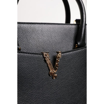 Versace Black Large Leather Top Handle Shoulder Crossbody Bag