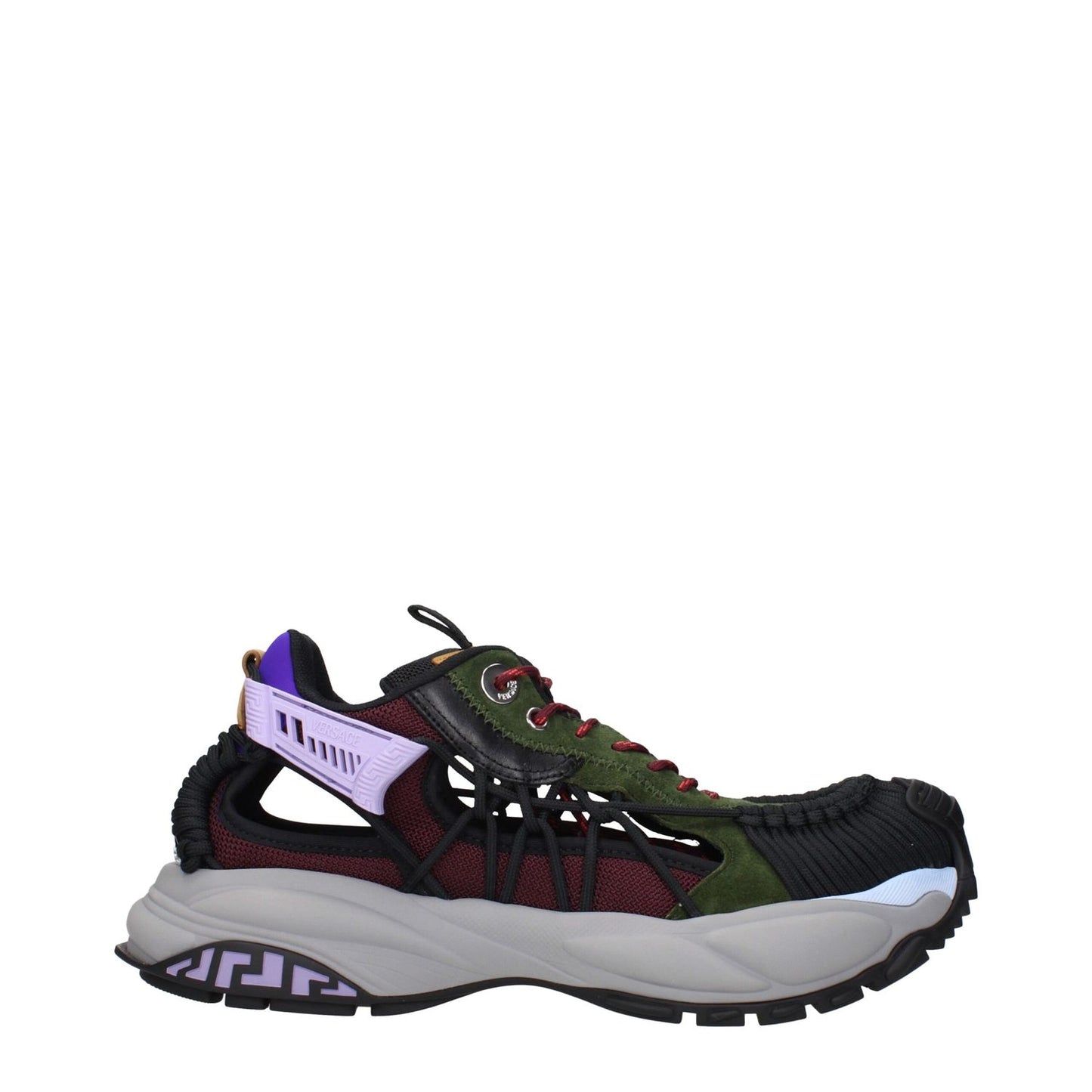 Versace Multicolor Leather Athletic Sneakers with logos on front, side, and back, featuring a unique multicolor suede design.