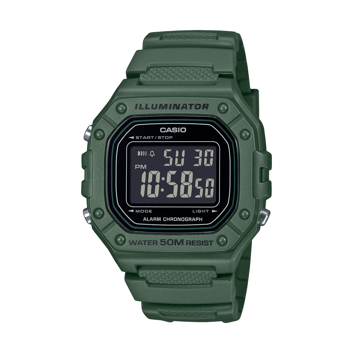 CASIO TIMELESS COLLECTION Mod. SPORT ILLUMINATOR WR 50M, ALARM, CHRONOGRAPH - ARMY GREEN