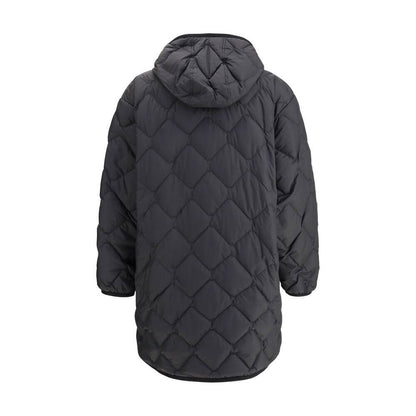 Woolrich Black Polyester Clothing - Heritage Down Jacket with hood and knee-length padded design for cold weather style and comfort.